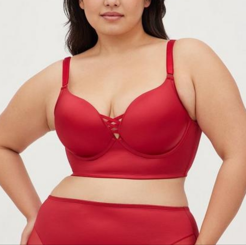 Torrid Longline XO Push Up Cross Front 360 Back Smoothing Bra Red
